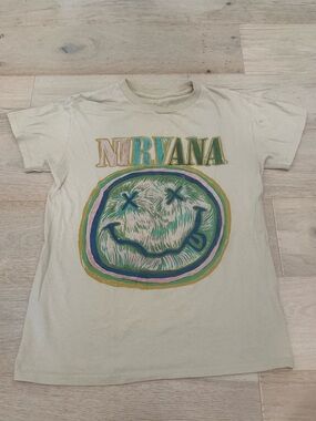NIRVANA Cream Short-Sleeve Women Tee with Multicolor Smiley Logo